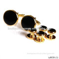 Hot Selling Gold Black round enamel Formal buttons Cufflinks Set for mens shirt
